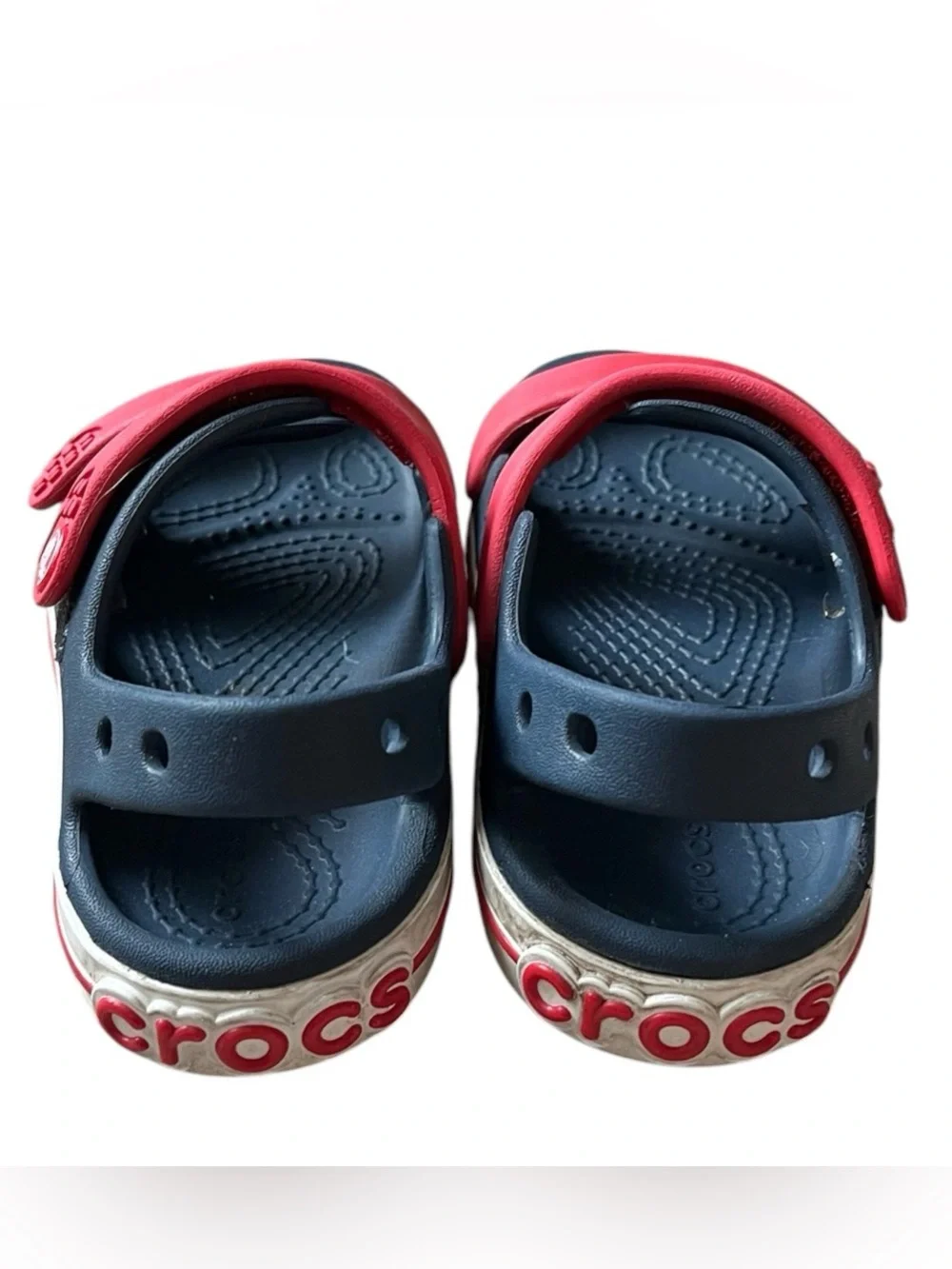 CROCS Kids Red and Navy Double-Strap Sandals Size 9 EUC